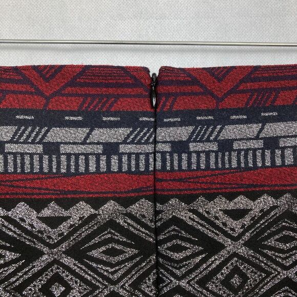 Express Skirt Womens Sz 6 Gray Red Aztec Southwest Wrap Front Tweed Mini Stretch - Picture 4 of 10
